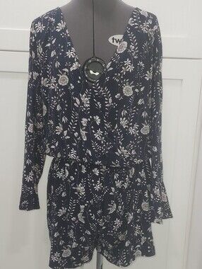 Navy And White Romper With Long Sleeves